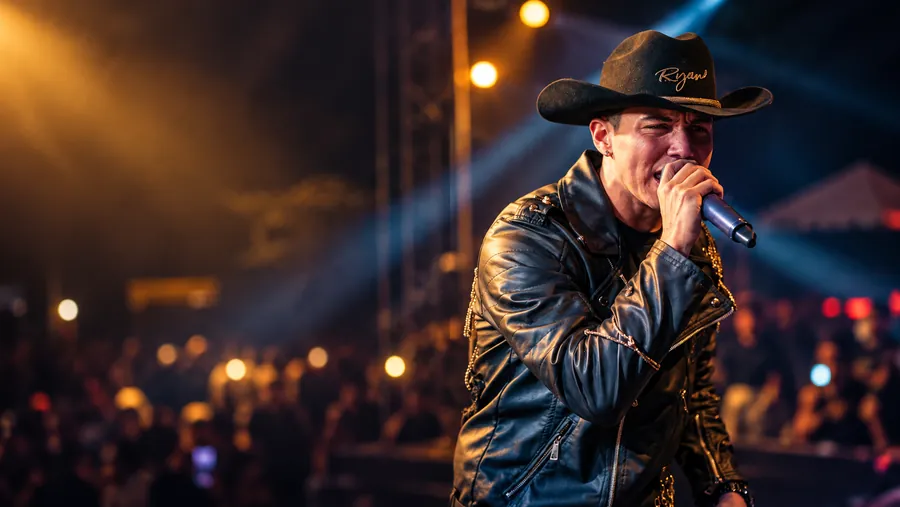 Ryan Sanabria con chaqueta de cuero en concierto